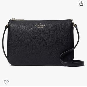NWT Kate Spade Leila Jackson Pebbled Leather Triple Gusset Zip Crossbody Black